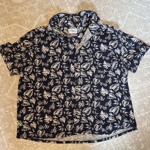 Goodfellow- Navy Leaf Print Short Sleeve Shirt